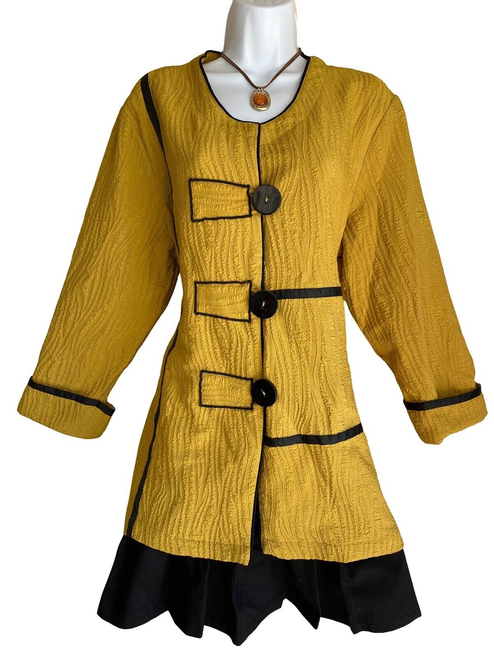 Vintage Ali Miles Plus XL Mustard Textured Tunic Button Up Shacket Jacket Boho